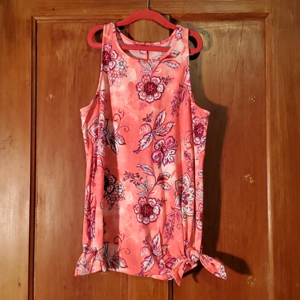 Justice Peach Flowered Tank Top Size 16-18